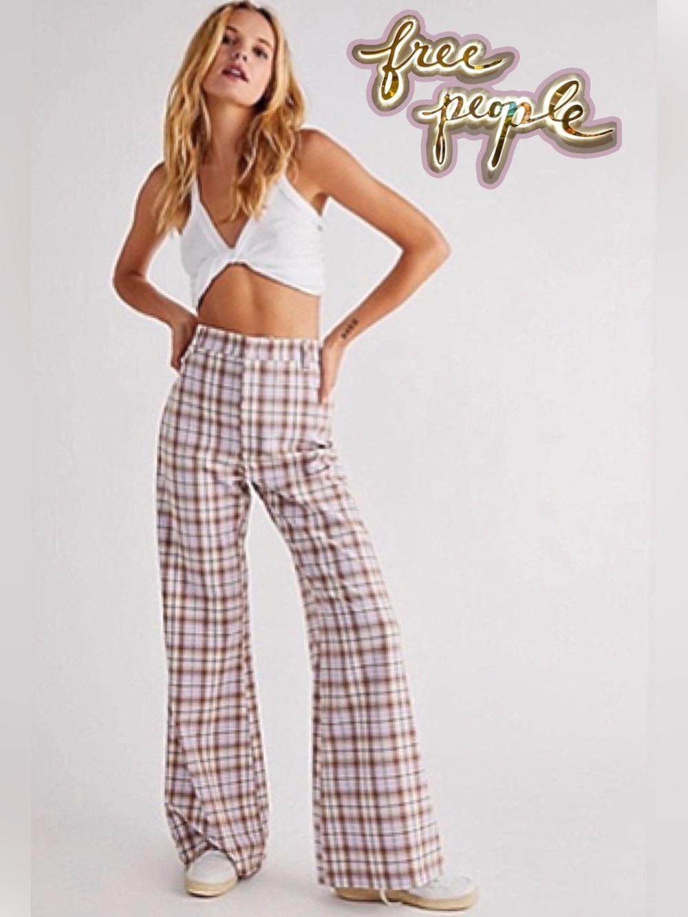 NWT Free People Plaid Jules Pants US 8 Lilac Combo Boho trousers